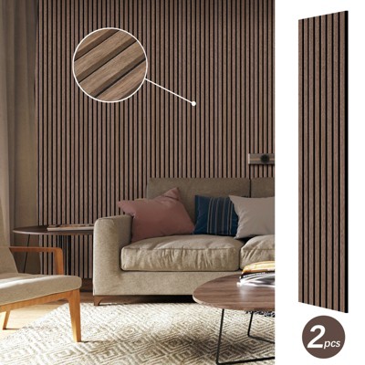 Wood Slat Wall Panel,Real Veneer MDF with PET Felt Backing,Sound-Absorbing Decorative Grille for Living Room, Studio, Piano Room