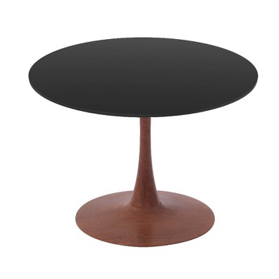 LeisureMod Bristol 27" Round Dining Table – MDF Top with Cherry Steel Pedestal Base, Modern Accent Table for Kitchen, Dining Room & Small Spaces