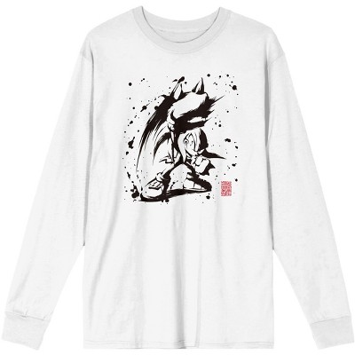 Sonic The Hedgehog Ink Blot Knuckles Men's White Long Sleeve Shirt