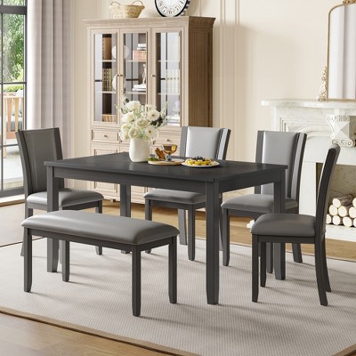 APRILSOUL 6-Piece Dining Table Set with Bench and Chairs, Farmhouse Rustic Style for Dining Room, Kitchen