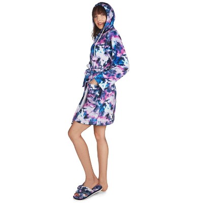 Memoi Women's Stardust Galaxy Tie Dye Plush Hooded Robe