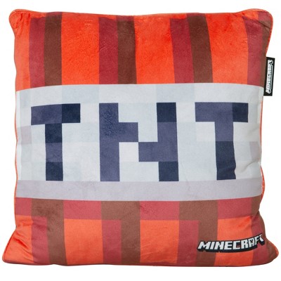 Minecraft TNT Block Decorative Cushion - 15” Red Throw Pillow, Game Decor