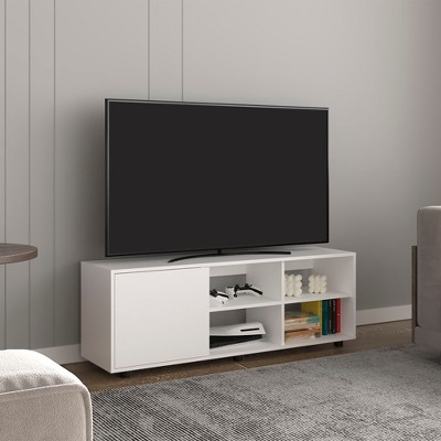 51.2" Wood TV Stand with One Door Cabinet, Four Open Shelves, and Cable Management for Living Room and Bedroom