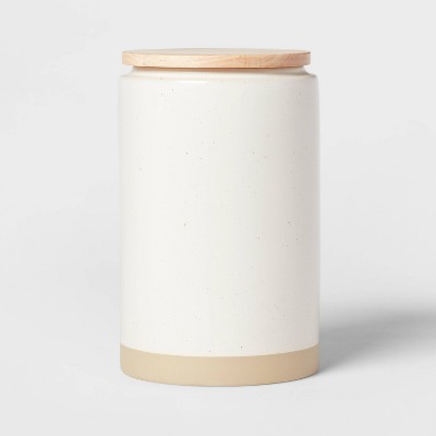 Camwood Collection Large Stoneware Canister with Wood Lid Cream - Threshold™: Kitchen Food Storage Canister, 128oz