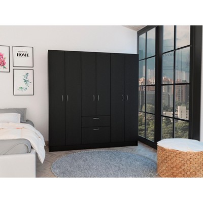 TIRAMISUBEST Black Davenport 1-Drawer Rectangle 6-Door Armoire Black Wengue and White - Two Double Door Cabinets With Interior Hanging Rod
