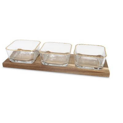 Classic Touch 3 Bowl Relish Dish Wooden Base