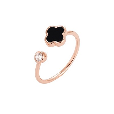 Adornia 14k Rose Gold Plated Ajustable Clover CZ Ring