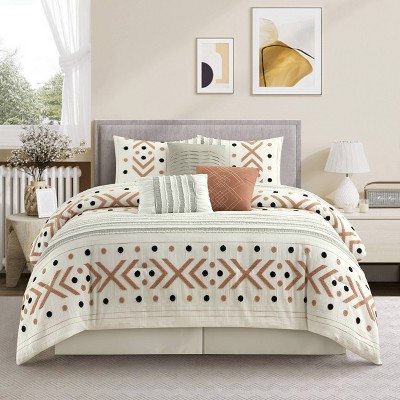 Nanshing 7pc Olga Geometric Comforter Set Light Taupe