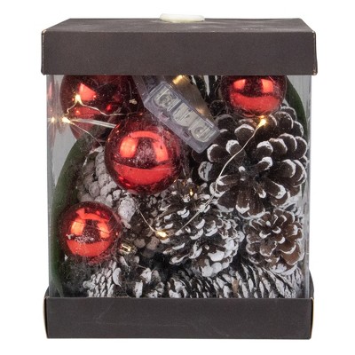 Northlight LED Lighted Magnolia Leaf, Pinecone and Shiny Ball Ornaments Christmas Decoration - 7"