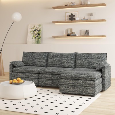 108" Modular Sectional Couch with Ottoman, Modern Comfy Cloud Couch, Chenille L Shaped Modular Sofa