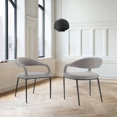 Armen Living Set of 2 Morgan Upholstered with Iron and Fabric Dining Chairs
