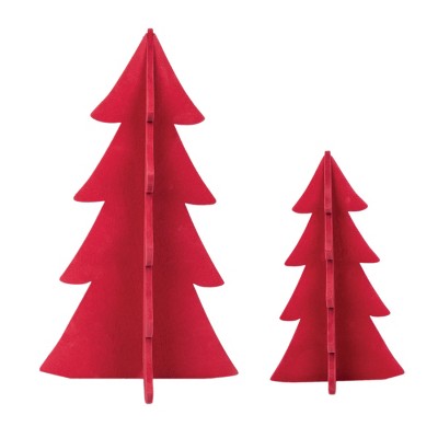 carol & frank Flocked Red Tree Figurine Set of 2