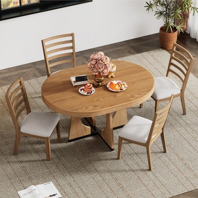 Whisen 5-Piece Retro Rustic Functional Dining Set with 1 Extendable Table and 4 Upholstered Chairs