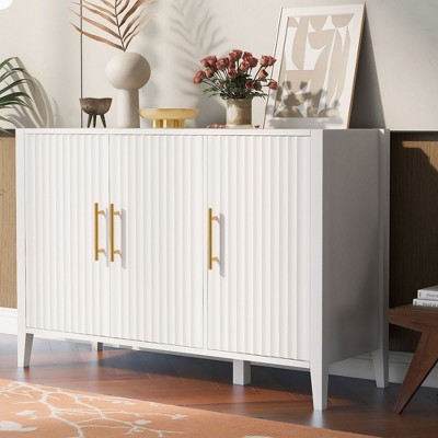 Features 3-Door Metal Handle Sideboard and Storage Cabinet Suitable For Hallway, Entrance Hall, Living Room, and Bedroom - ModernLuxe