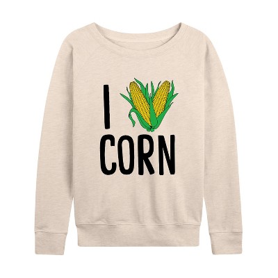 Women's - Instant Message - Valentine's Day I Heart Corn Lightweight French Terry Wide Neck Long Sleeve Graphic Shirt
