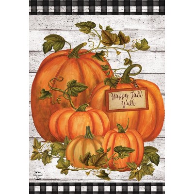Briarwood Lane Happy Fall Y'all Pumpkins Primitive House Flag Autumn Checkers 28" x 40"