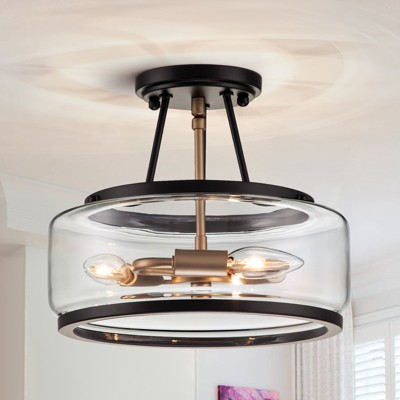 LLHZSY 3-Light Industrial-style Black Lantern Glass Semi Flush Mount Ceiling Lights Fixture- Black