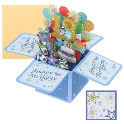 Unique Bargains 3D Pop-Out Gold Foil Birthday Card with Greeting Card and Envelope