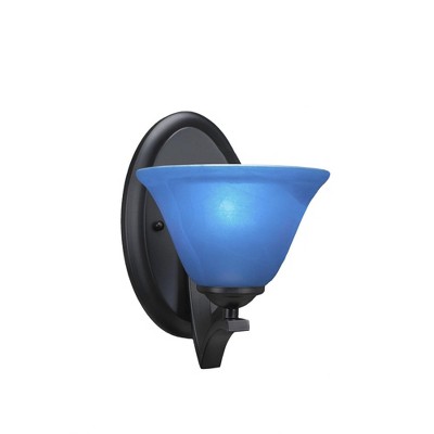 Toltec Lighting Zilo 1 - Light Sconce in  Matte Black with 7" Blue Italian Shade
