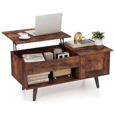 Costway Lift Top Coffee Table with Storage Hidden Compartment Cabinet & Open Shelf Black/Brown/Natural