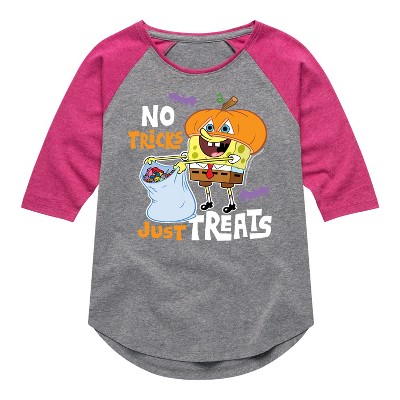 Girls' - SpongeBob SquarePants - No Tricks Just Treats Shirt Tail Raglan Graphic T-shirt