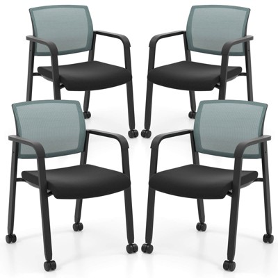 Costway Conference Chairs Set of 2/4 Stackable Office Guest Mesh Chair Waiting Room Wheels