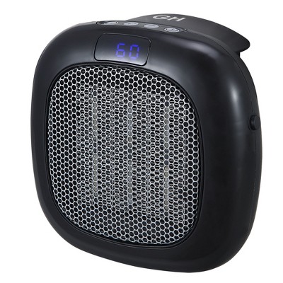 Good Housekeeping Wall-Mount Indoor Space Heater, Portable Electric Mini Heater w/ Adjustable Thermostat & Remote Control, 750W, Black