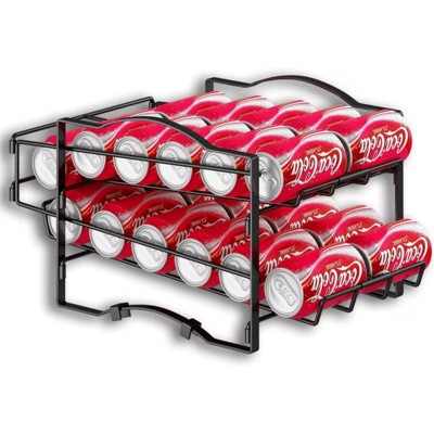 FONTOI 4 Tiers Can Organizer Rack, Can Dispenser Organizer for Refrigerator, Set of 2 Stackable Beverage Dispenser Rack, Black, 6"*8"*18"