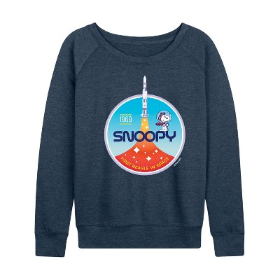 Women's - Peanuts - Space Snoopy Lightweight French Terry Wide Neck Long Sleeve Graphic Shirt