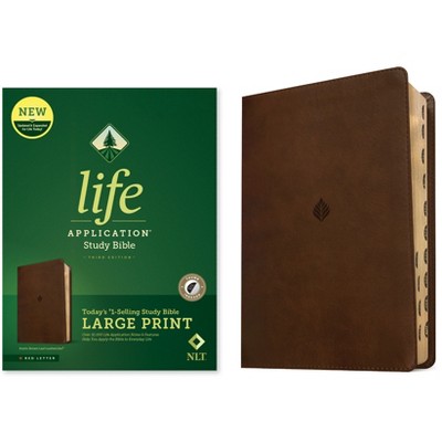 NLT Life Application Study Bible, Third Edition, Large Print (Leatherlike, Rustic Brown Leaf, Indexed, Red Letter) - by  New Living Translation