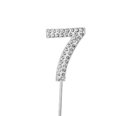 O'Creme Rhinestone Silver-Colored Number-7 Cake Topper 1-1/2 Inch