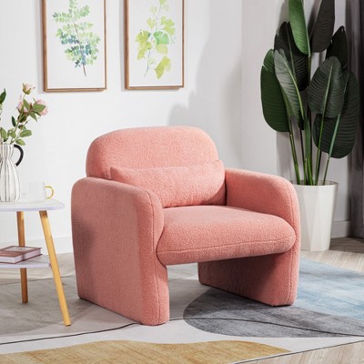 Teddy Fleece Single Sofa Chair with Arms and Pillow, Stylish Accent Armchair for Living Room, Bedroom, or Study, Easy Assembly