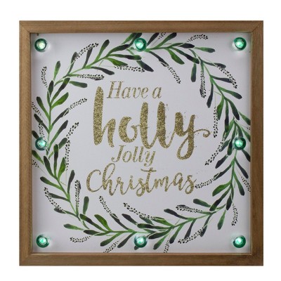Northlight Lighted Wooden Frame Wreath "Have a Holly Jolly Christmas" Plaque - 11.75"