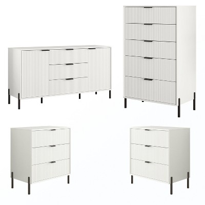 Festivo 4pc Modern Elegance Bedremm Chest and Dresser and 3 Drawer Nightstands Set