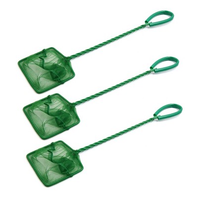 Unique Bargains Aquarium Cleaning Spiral Handle Square Fish Net Green 3 Pcs