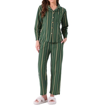 INSPIRE CHIC Women's Cotton Pajamas Button Down Long Sleeve Notch Collar Top and Pants Sets with Pockets