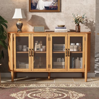 Christopher Knight Home Feyra 58'' Mid-Century Modern Storage Cabinet with 4 Glass Doors and Adjustable Shelves