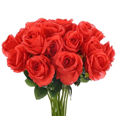 Unique Bargains Plastic Durable Realistic Bendable Artificial Roses Flowers with Long Stem 20 In 20 Pcs
