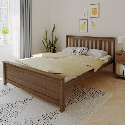Max & Lily Queen Bed Frame, Solid Wood Platform Bed with Slatted Headboard for Kids