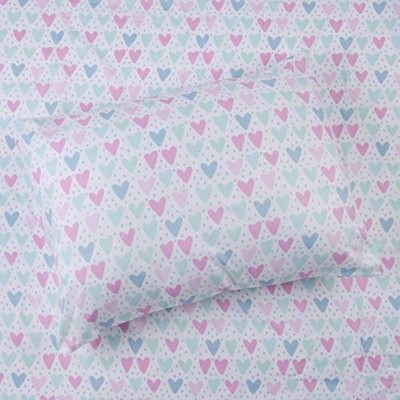 Tadpoles 4-Piece Hearts Sheet Set | 1 Full Flat Sheet, 1 Full Fitted Sheet & 2 Queen Pillowcases