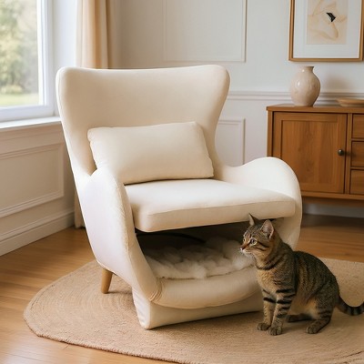 Racxily 2 in 1 Velvet Lounge Chair, Pet Friendly, Single Sofa Chair for Living Room Office, Orange