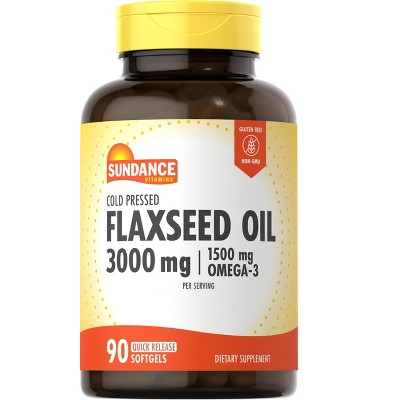 Sundance Flaxseed Oil 3000mg | 90 Softgels | With 1500mg Omega-3 | Cold Pressed