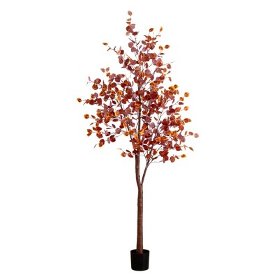 Nearly Natural 8-ft Pre-Lit Grand Autumn Eucalyptus Artificial Fall Tree with 540 Warm White LED Lights