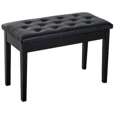 HOMCOM Traditional Country Birchwood Faux Leather Padded 2 Person Piano Bench