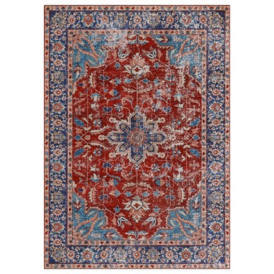 Washable Floral Medallion Living Room Rugs, Distressed Print Retro Accent Bedroom Carpet, Large Low Pile Non Slip Dining Room Rugs