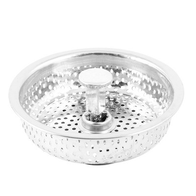 Unique Bargains Stainless Steel Rubber Kitchen Strainer Drain Stopper 3.2 inches Top Diameter Silver Tone Black 1 Pc
