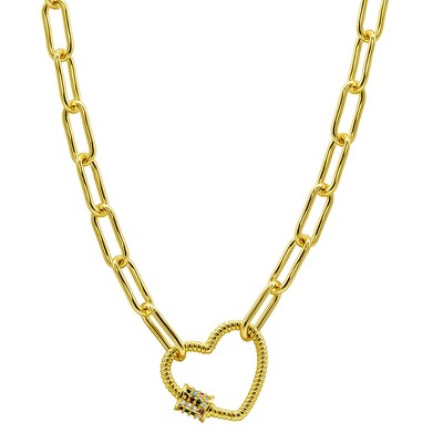 Adornia 14k Gold Plated Paper Clip Chain With Rainbow Heart Screw Lock