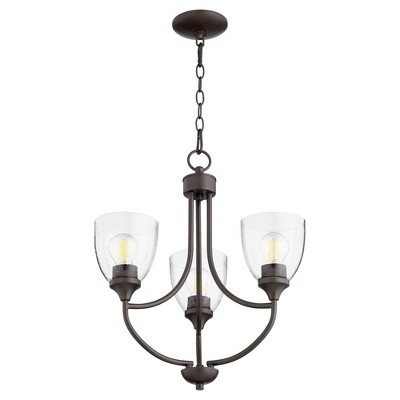 Quorum Lighting Enclave 3-Light Chandelier, Oiled Bronze, 19 Width, 20.5 Height, Glass Material