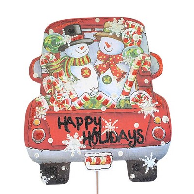 Christmas 40.0 Inch Snowman Truck Charm Yard , Red Pick-Up (1PC)