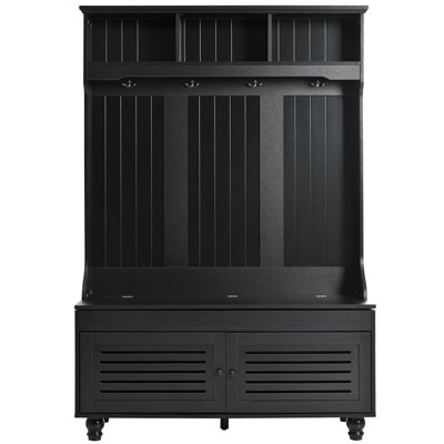 5-in-1 Hall Tree Storage Bench with Comfort Cushion and Shutter-Shaped Doors